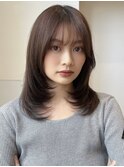 ミディアムレイヤーダークベージュシースルーバング