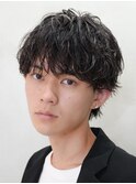難波シャドウパーマメンズマッシュウルフカット波巻きパーマ色気