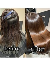 縮毛矯正before→after☆画像加工なし実際のお客様お写真です《縮毛矯正/髪質改善/髪質改善カラー/恵比寿》