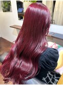 【白石】ブリーチなしチェリーレッド赤髪暖色艶カラーロング原宿