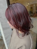 セットアップ 岡山北長瀬店(SET-UP)&nbsp;レッドカラー ブリーチ無し レイヤーボブ ウルフ