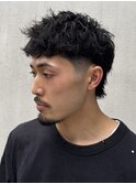 外国人風ラフマレットスタイル　テーパーフェード