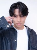 メンズサーフカール刈り上げセンターパートブルーブラック