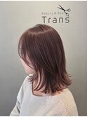 艶ピンクブラウンのロングボブ