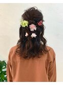 セミロングのハーフアップ