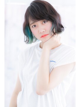 ミック ヘアアンドメイク アップ 駒込店(miq Hair&Make up) くせ毛風カールミントアッシュ斜めバング外ハネボブa1
