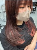 #レイヤーカット　#チェリーレッド　#インナーピンク
