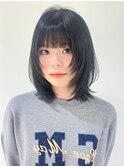 アッシュブラックブルーシルバーくびレイヤー美髪_ba490401