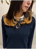 毛先イエロー×黒髪20代30代40代大人可愛い内巻きロング