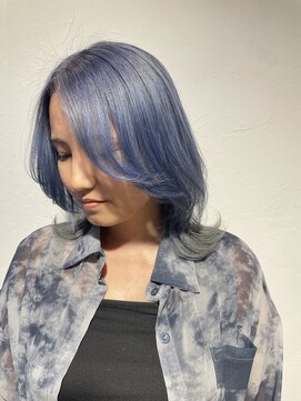 トレフ(Trefle) ミディアムレイヤー/インナーカラー/ブルー×グレー