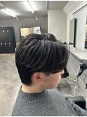 ダウンパーマ×センターパート