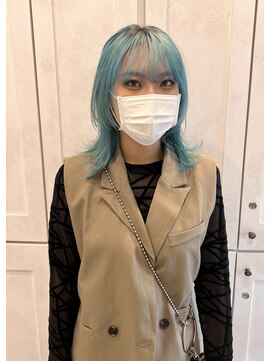 ディーン 名駅店(DEAN) ダブルカラーブルーカラー ウルフカット