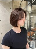 韓国ヘアグレージュカラーブリーチ無し透明感カラータッセルボブ