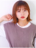 オレンジブラウン×小顔前髪外ハネボブ