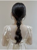 結婚式編みおろしお呼ばれヘアゆるふわアレンジ