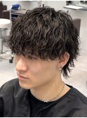 マッシュウルフパーマツーブロックショート波巻きスパイラル