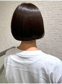 丸みショートボブ 内巻きボブ グレージュ ダメージレス