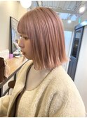 くすみピンクカラー/パッツンボブ/整体ヘッドスパ