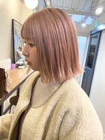 くすみピンクカラー/パッツンボブ/整体ヘッドスパ