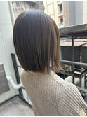 田村カーキグレーベージュくびレイヤーロング小顔前髪パーマボブ