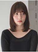 セミディ/グレージュカラー/美髪/内巻きカール/前髪カット