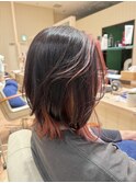 フェイスフレーミング×インナーカラー×サーモンピンク×外ハネ