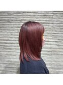 小顔ハッシュボブモーヴピンク内巻きレイヤーレッド
