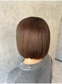 暗めカラー×ツヤ感あるショートボブスタイル/髪質改善Tr