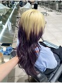 抜きっぱなしルーツカラーパープルグラデーション毛先カラー