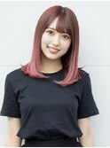 小顔ボブミディアムピンク20代30代40代くびれミディ韓国ヘア