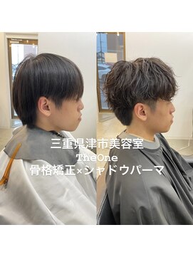 ザワン(The one) シャドウパーマ/刈り上げセンターパート/ブルーブラック