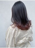 グラデーションカラー_マロンベージュ Aラインボブ かきあげ