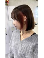 ファイブバイジエクト 堀江(FIVE by The Ect) インナーカラー ピンク×ブラウン ボブ