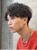 大分波巻きスパイラルパーマメンズカットセンターパートマッシュ