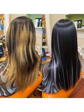 サイドビー(side B) 髪質改善酸性ストレート+カラー&エクステ50本 で大変身!