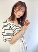 切りっぱなし外はねロブ×小顔薄めバング