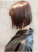 20代30代ナチュラルストレートボブ丸みベージュ艶感ボブ