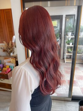 セットアップ 岡山北長瀬店(SET-UP) レッドカラー ブリーチ無しダブルカラー ロングヘア