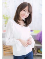 ミック 日暮里店(miq)&nbsp;大人かわいいグレーベージュ斜めバングワンカールミディb1