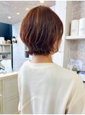 福山市美容室Caary人気 外ハネショートウルフ艶オレンジカラー