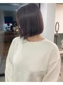 艶髪/パープルアッシュ/ブラック/ぱっつんボブ/切りっぱなしボブ