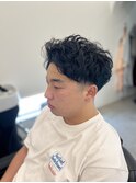 メンズツーブロックショートアップバングパーマフェード
