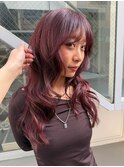 暖色カラーワインレッドボルドーカラーレイヤーカット