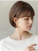 小顔ヘア/大人ボブ/ヌーディーカラー/シースルーバング