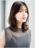 ぱっつん前髪くびれミディアムデジタルパーマ鎖骨ミディアムボブ