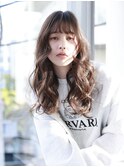 前髪パーマ/ウェーブ巻き/重めロング/大人可愛い/センター南