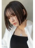 大人かわいい前髪セシルカットココアブラウンフリンジウェーブ