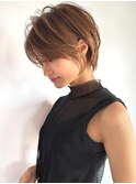 前髪あり耳掛け丸みくびれショートボブ20代30代40代50代（蘭）