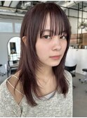 ブリーチなし/ピンクブラウン/顔まわりレイヤー