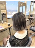 大人可愛い20代30代40代切りっぱなしボブ×ハイライト